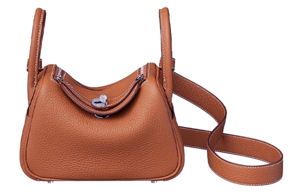HERMES Lindy Clemence Bullock Leather Handbag Shoulder Bag Crossbody Bag Mini Women's 6C Copper Red