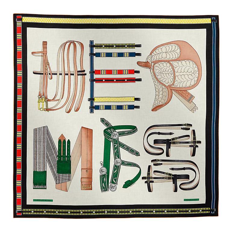 HERMES Cashmere Silk Shawls Women's White/Green/Red