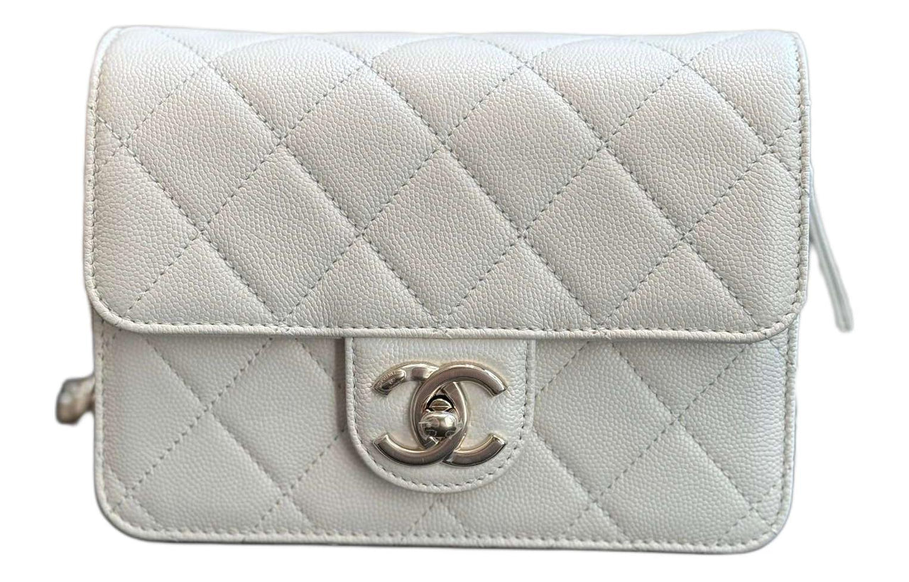 CHANEL Grained Calfskin Camera Bag With Flap Shoulder Crossbody Bag Regular Women's White