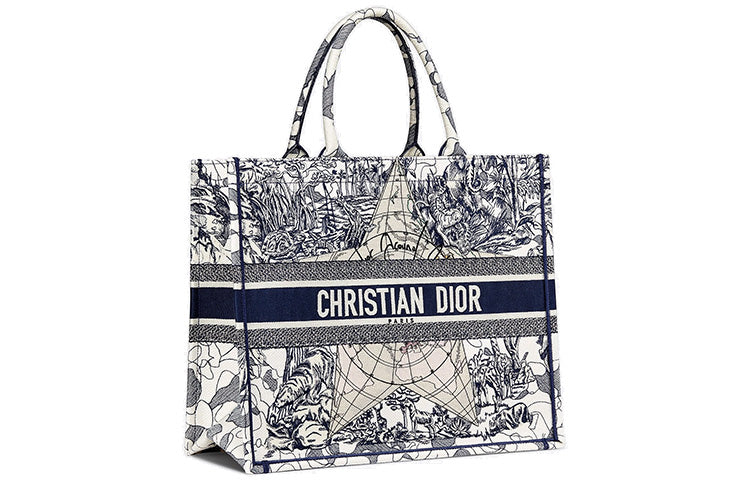 DIOR BookTote Embroidery Tote Bag, Shopping Bag, Shoulder Bag, Handbag Tubas Women's Blue