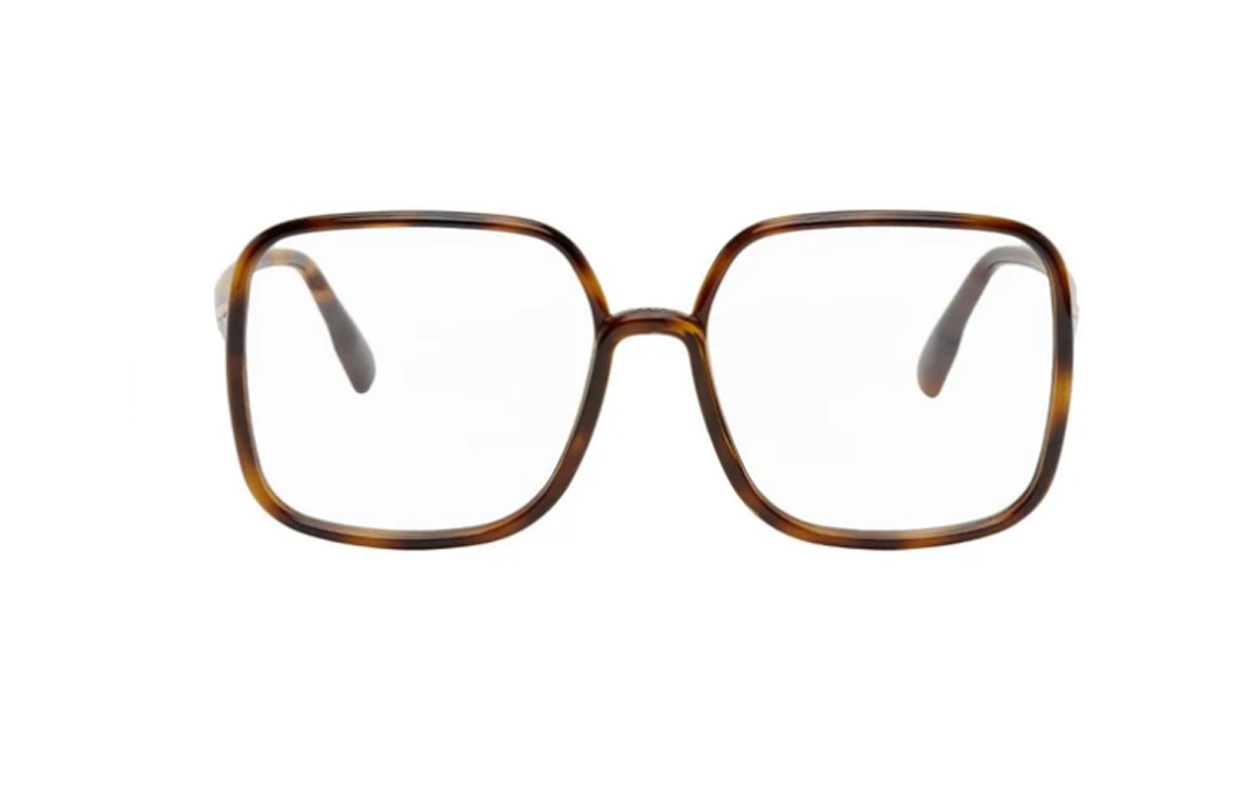 DIOR Acetate Plate Metal Square Eyeglass Frames Unisex Tortoiseshell