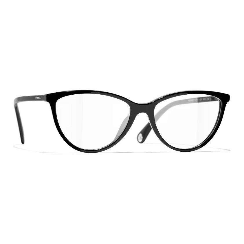 CHANEL Acetate Irregular Shape Eyeglass Frames Women's Black