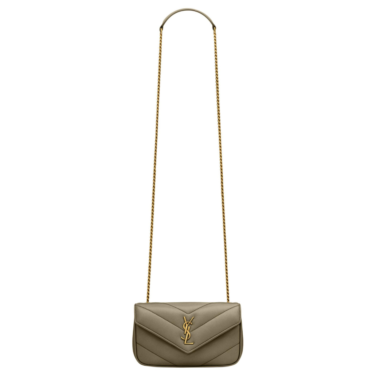 SAINT LAURENT LOULOU Lambskin Shoulder Bag, Crossbody Bag Mini Women's Dark Brown