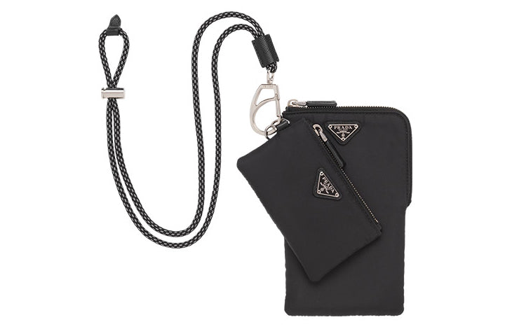 PRADA Cowhide Polyamide Coin Purse Unisex Black