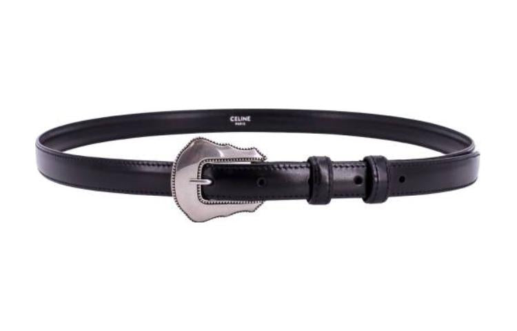 CELINE Solid Color Design Smooth Buckle Leather Belts Men's Black Width: 2cm