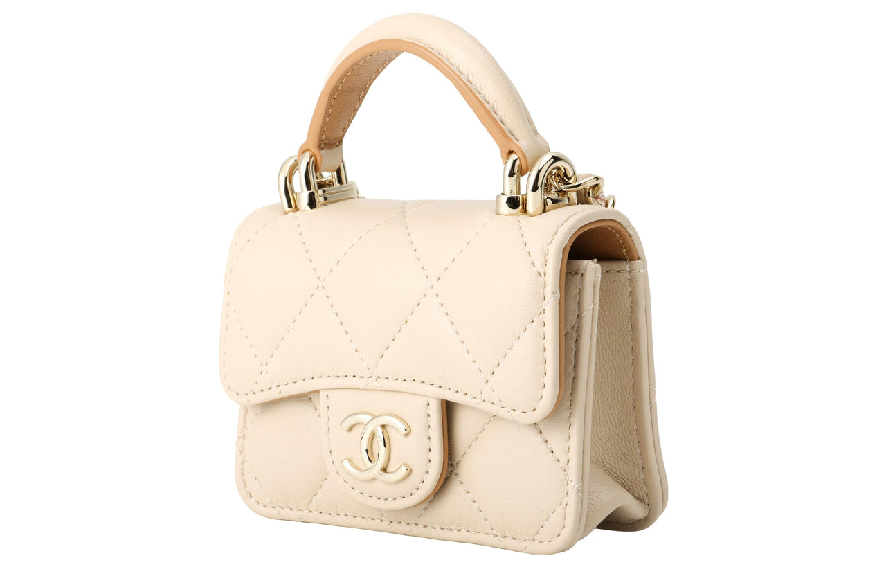 CHANEL Sheepskin Coin Purse, Mini Bag, Handbag, Shoulder Bag, Crossbody Bag Mini Women's Beige, Brown & Multicolor