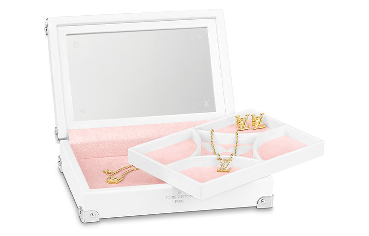 LOUIS VUITTON Leather Jewelry Box Hard Case Women's Silver