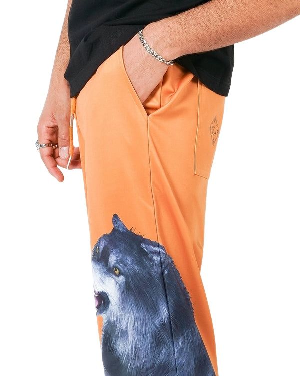 House of Cenmar Pants with Wolf Artwork Print 'Orange' HOC-TWP1