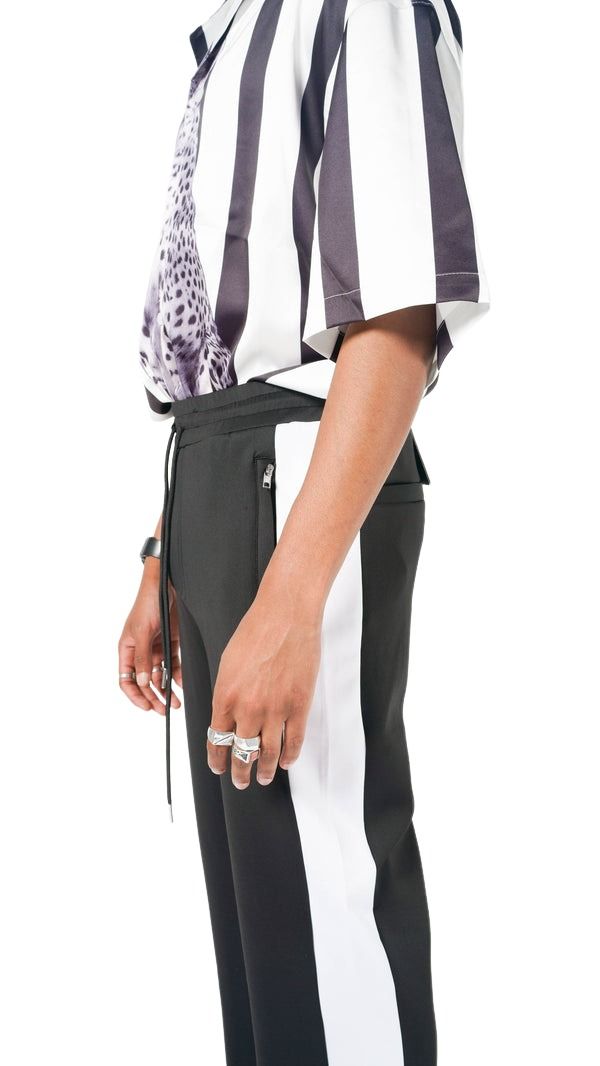 House of Cenmar Loose Fit Smart Jogger with Side Stripe In White 'Black' HOC-TSF