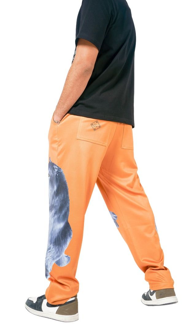 House of Cenmar Pants with Wolf Artwork Print 'Orange' HOC-TWP1