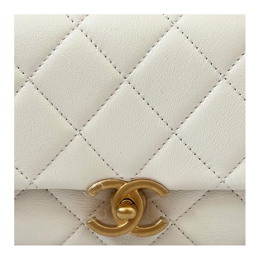 CHANEL Calfskin Shoulder Bag Crossbody Bag Mini Women's White