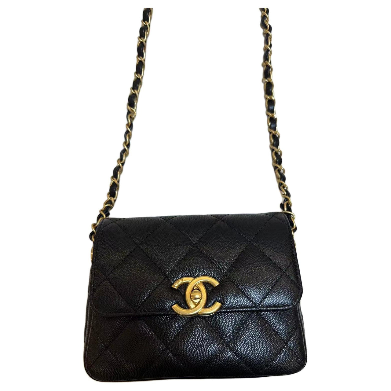 CHANEL Grained Shiny Calfskin Shoulder Bag Crossbody Bag Mini Women's Black