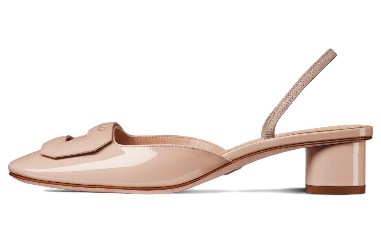 DIOR Block Heel High Heels 3.5cm Women's Nude
