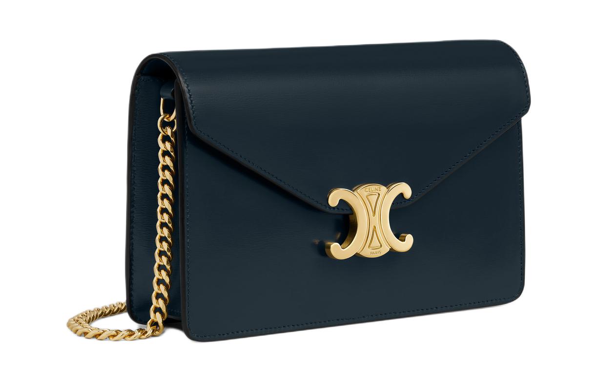 CELINE Shiny Calfskin Wallet Women's Marine Blue