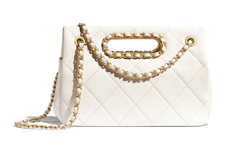 CHANEL Sheepskin Shoulder Bag Women's White