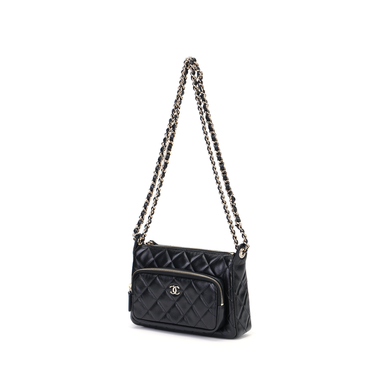 CHANEL Shiny Wrinkle Lambskin Handbag, Shoulder Bag Women's Black