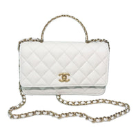 CHANEL 24A Gold Buckle Calfskin Handbag Crossbody Chain Bag Women's White