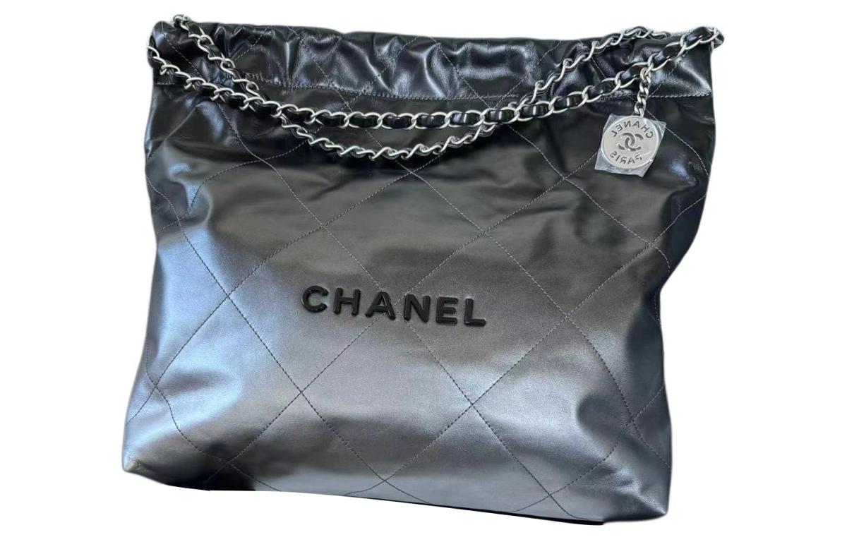 CHANEL 22Bag Gradient Calfskin Bucket Bags Shoulder Bag Crossbody Bag Women's Silver & Black