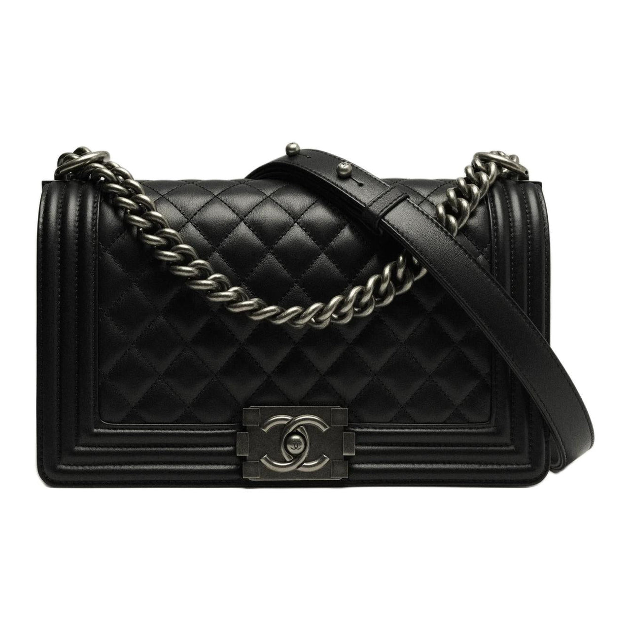 CHANEL Calfskin Shoulder Bag Medium Size Women's Black