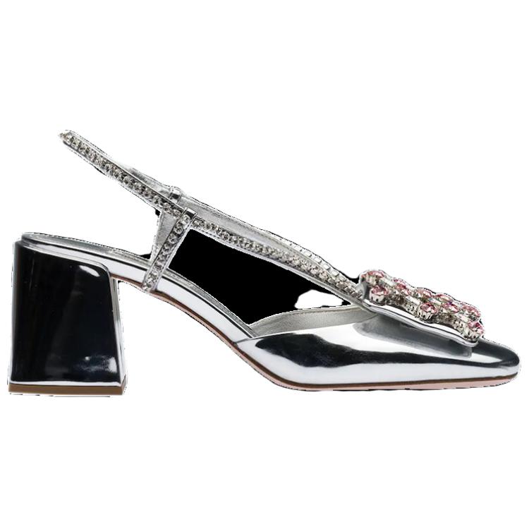 MIU MIU Chunky Heel High Heels Women's Silver