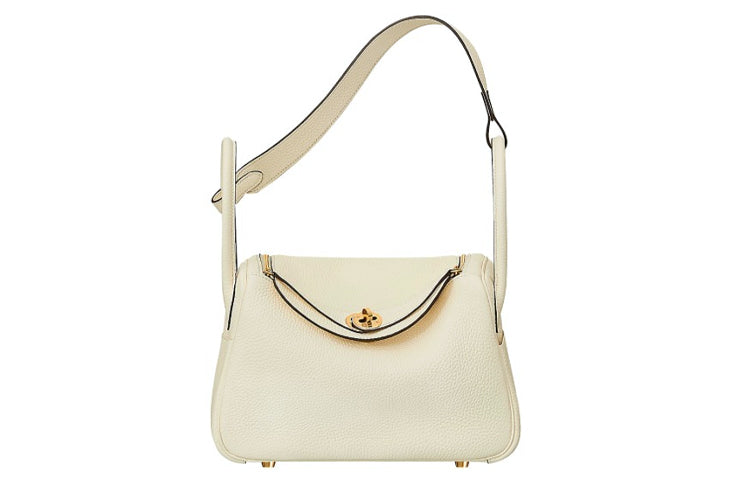 HERMES Lindy Taurillon Clemence Cow Leather Handbag, Shoulder Bag Women's I2 Nata Cream White