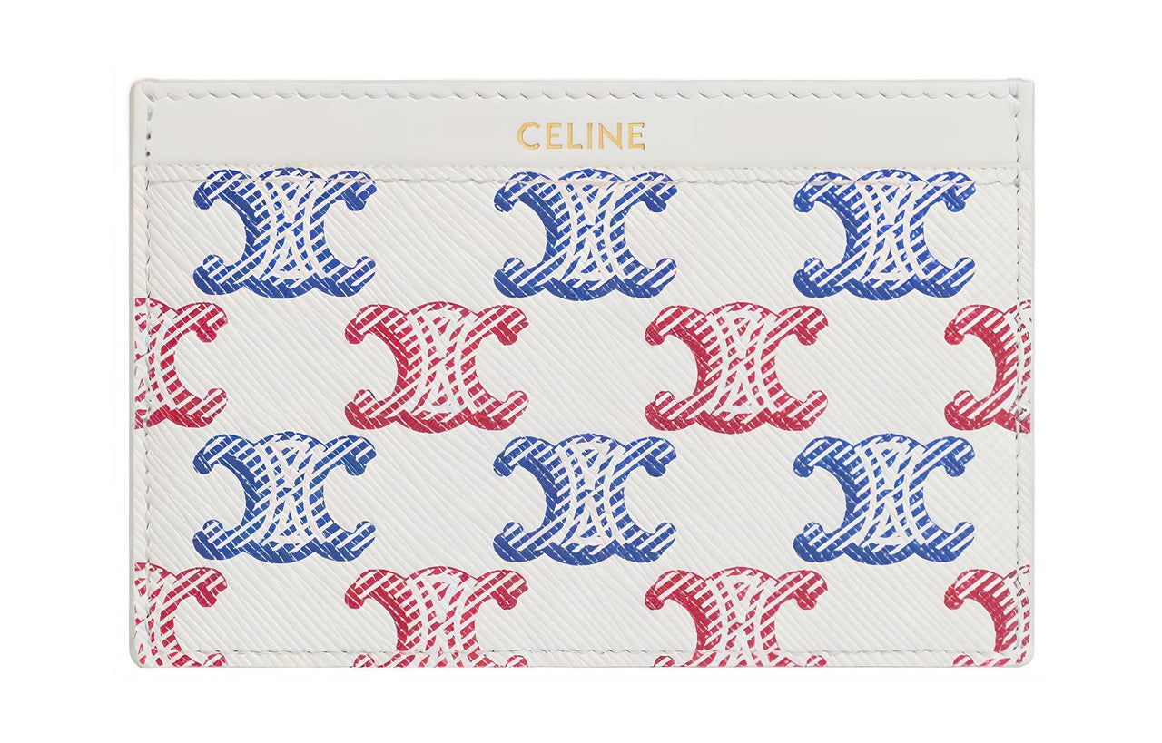 CELINE Canvas With Calfskin Trim Card Holder Card Holder Women's Blue/Red/White
