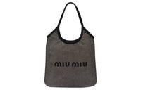 MIU MIU Linen Tote Bag Shopping Bag Shoulder Bag Handbag Women's Black & Tan