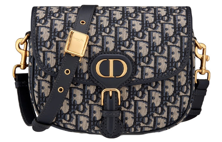 DIOR Bobby Jacquard Fabric Shoulder Bag, Crossbody Bag Medium Size Women's Denim Blue