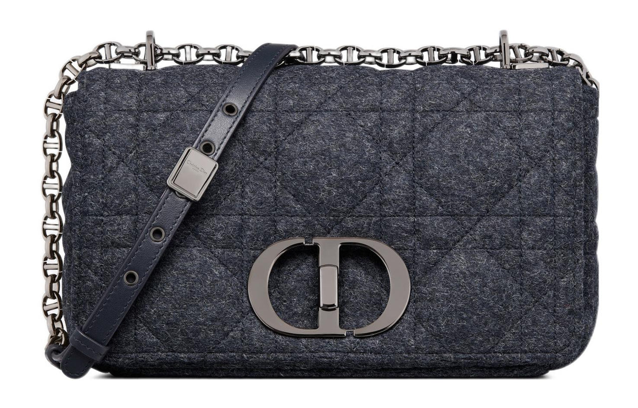 DIOR Caro Felt Handheld Shoulder Bag Crossbody Bag Medium Size Women's Marine Blue