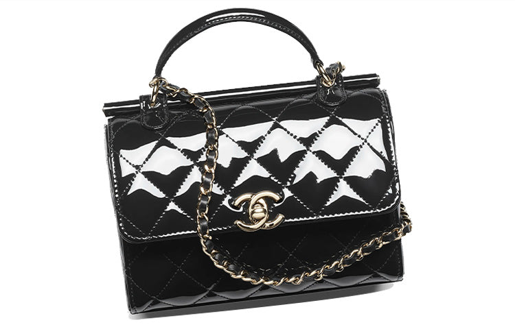 CHANEL Calfskin Patent Leather Shoulder Bag Crossbody Bag Handbag Small Size Women's Black