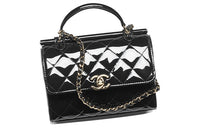 CHANEL Calfskin Patent Leather Shoulder Bag Crossbody Bag Handbag Small Size Women's Black