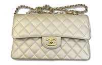 CHANEL Classic Flap CF Grain Embossed Cow Leather Mouth Cover Bag Crossbody Bag Shoulder Bag Small Size Women's Gold