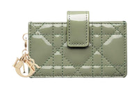DIOR Lady Dior Patent Leather Calfskin Card Clip Card Holder Women's Light Cactus Green