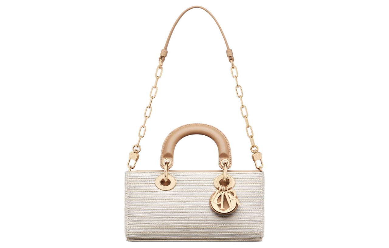 DIOR Lady D-JOY Embroidered Canvas Shoulder Bag Crossbody Bag Handbag Small Size Women's Light Brown