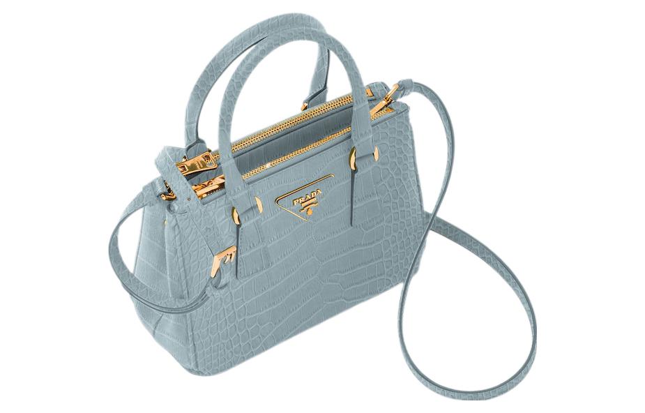 PRADA Galleria Killer Bag Crocodile Leather Shoulder Bag Crossbody Bag Handbag Mini Women's Light Blue