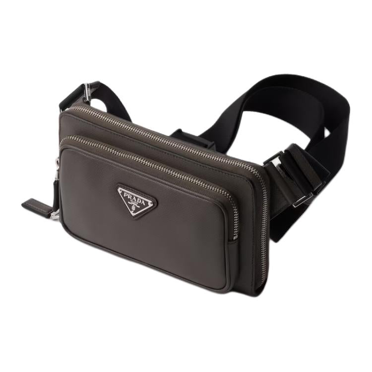 PRADA Saffiano Calfskin Fanny Pack Men's Smoke Gray