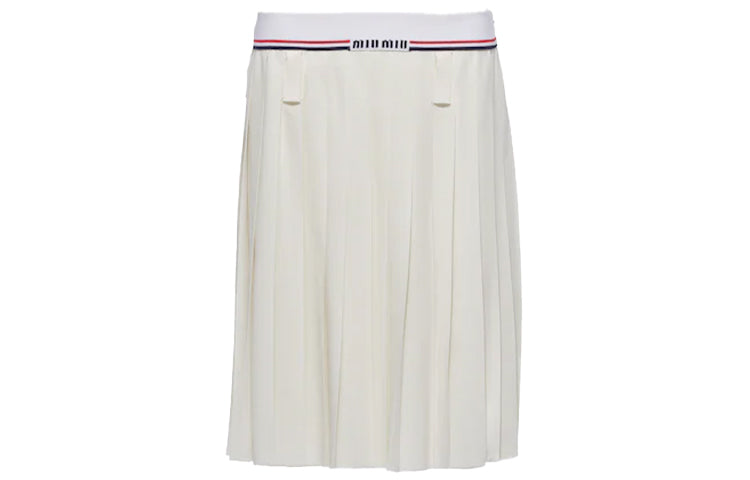 MIU MIU Logo Waistband Pleated Skirt