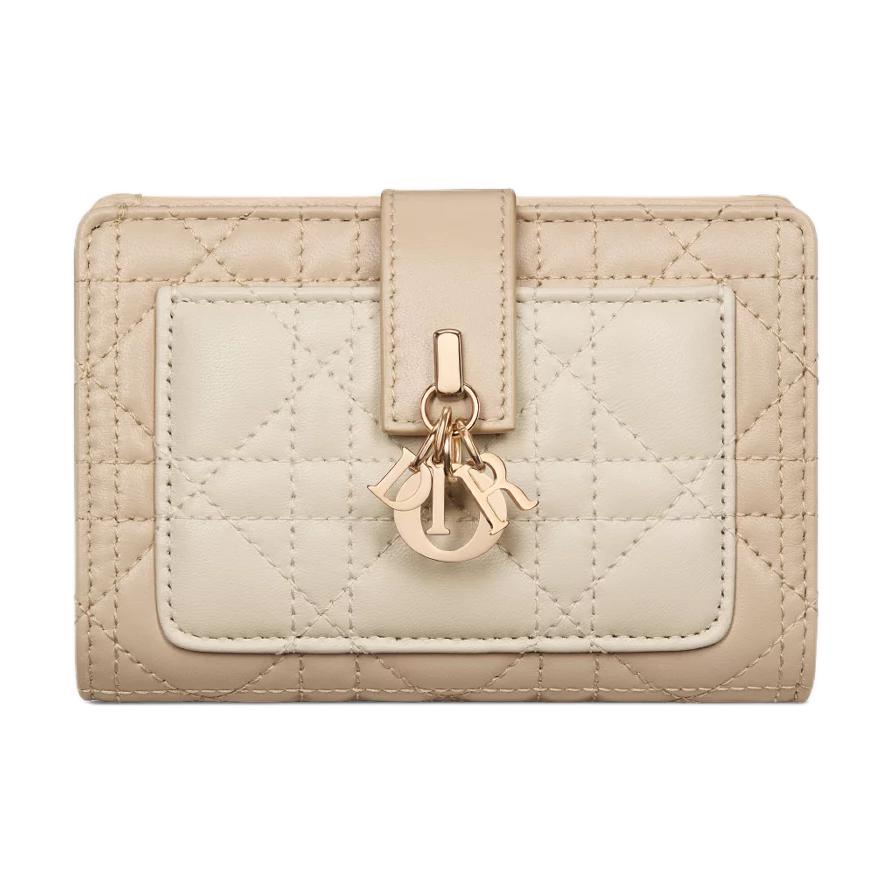 DIOR Lambskin Wallet Women's Beige With Ivory Grey Accents