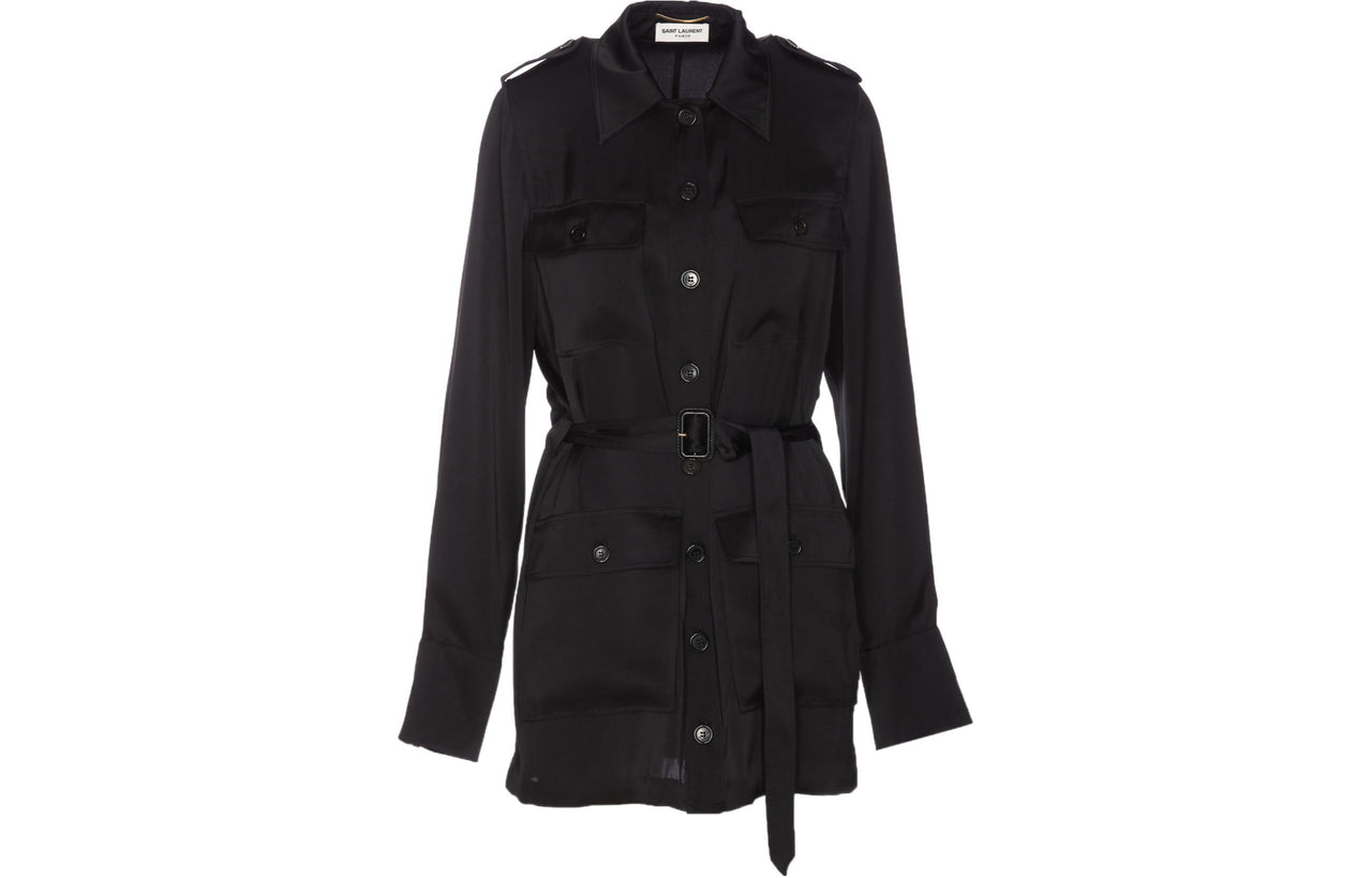SAINT LAURENT Buttoned Belted Dress