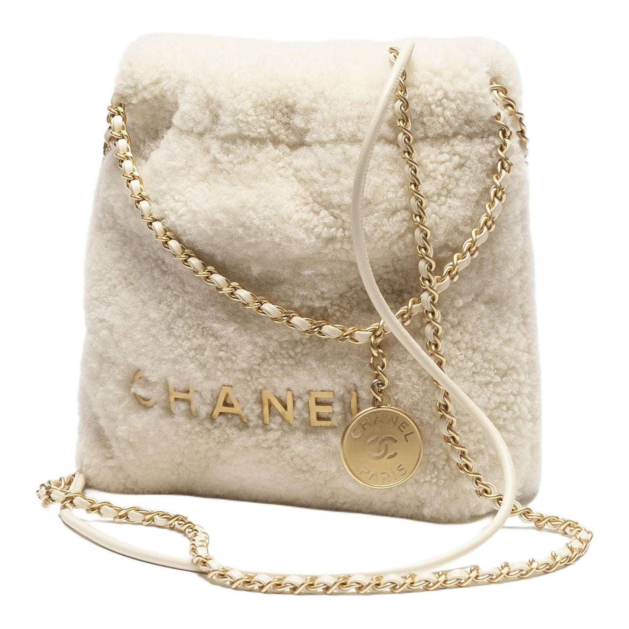 CHANEL Sheared Wool Shoulder Bag Crossbody Bag Handbag Mini Women's Natural Color