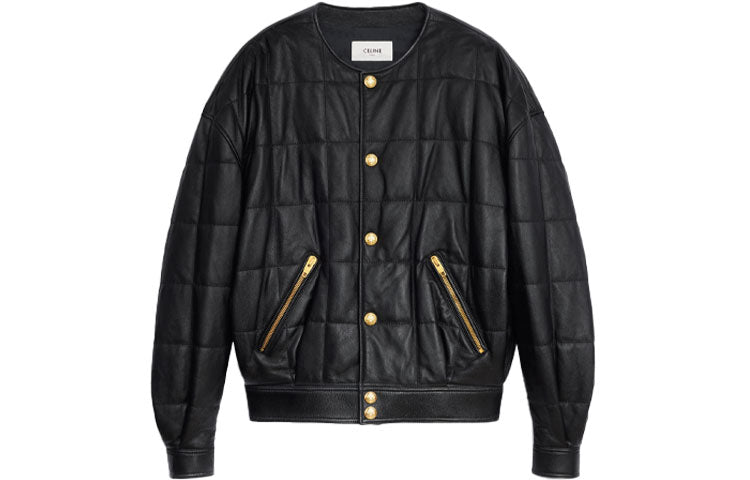 CELINE Leather Jackets Women's Dark Black