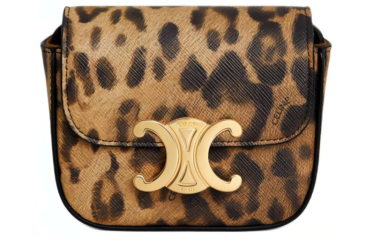 CELINE Artificial Leather Cow Leather Patchwork Binding Handbag Shoulder Bag Crossbody Bag Mini Women's Leopard Print