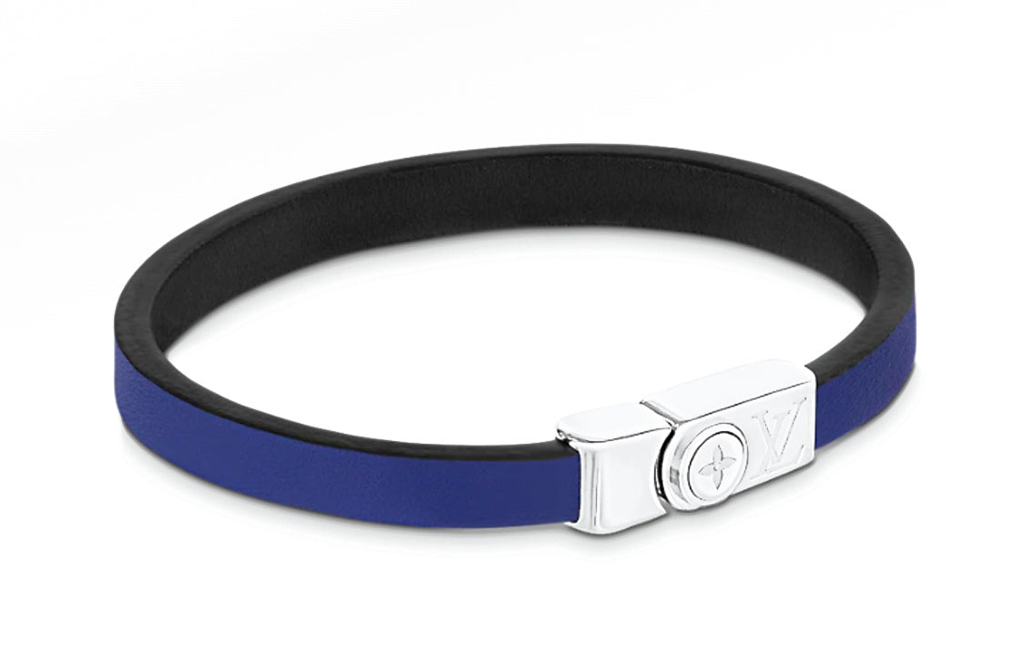 LOUIS VUITTON Cow Leather Wristband Men's Blue