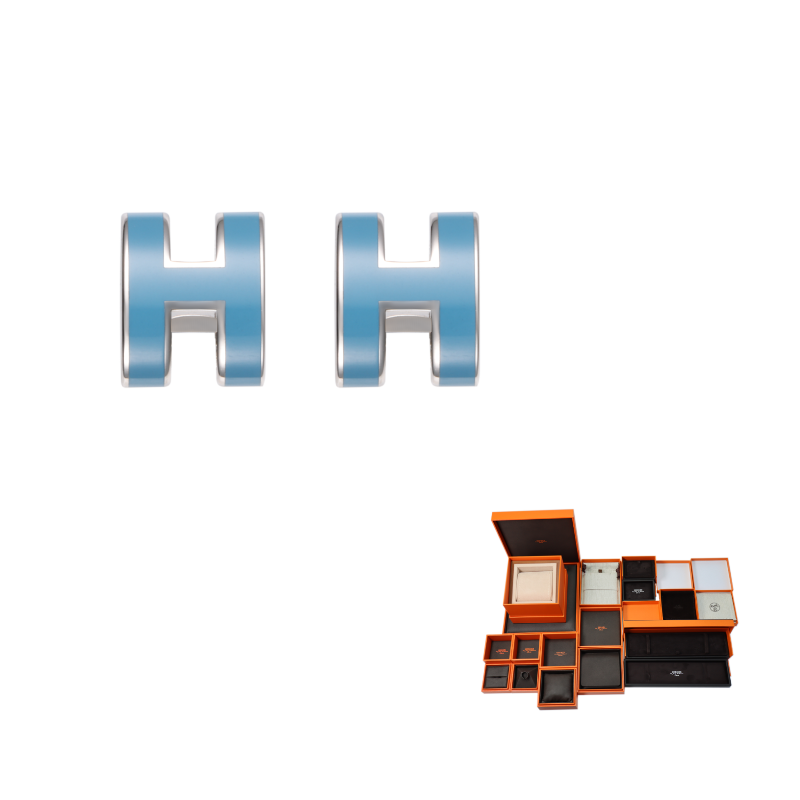 HERMES Palladium-Plated Stud Earrings Unisex Silver