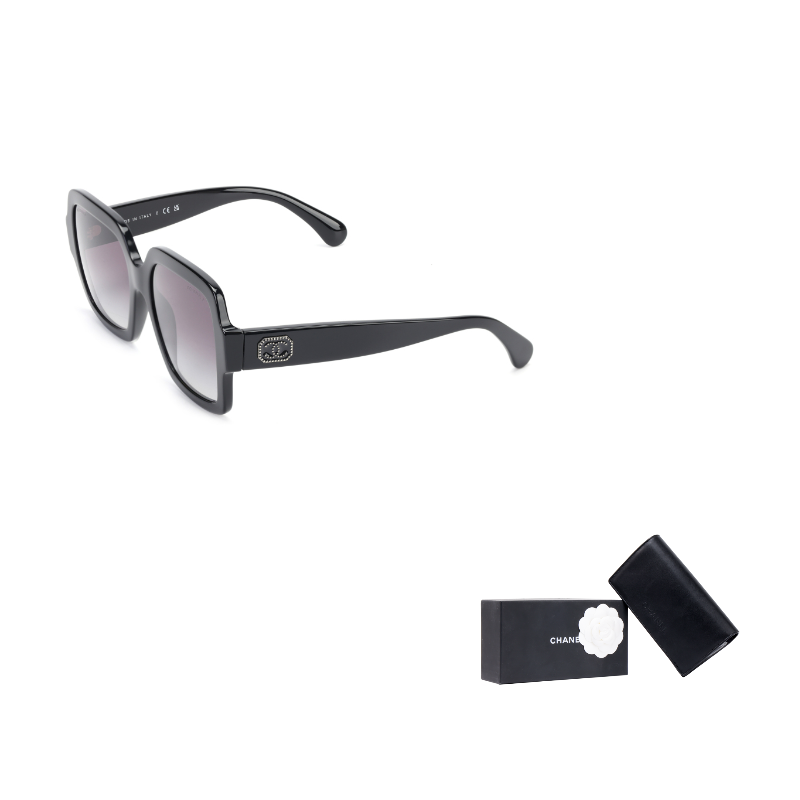 CHANEL Plate Frame Irregular Shape Sunglasses Unisex Black