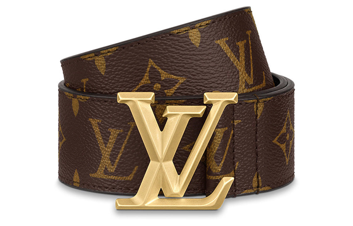 LOUIS VUITTON Logo Letter Embossed Smooth Buckle Cow Leather Metal Canvas Leather Belts Men's Brown Width: 4cm