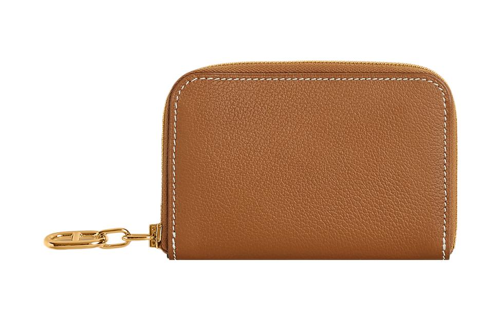HERMES Evercolor Calfskin Card Holder Mini Men's 37 Gold Gold Brown