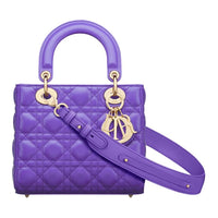 DIOR Lambskin Tote Bag Shopping Bag Shoulder Bag Crossbody Bag Handbag Small Size Women's Purple