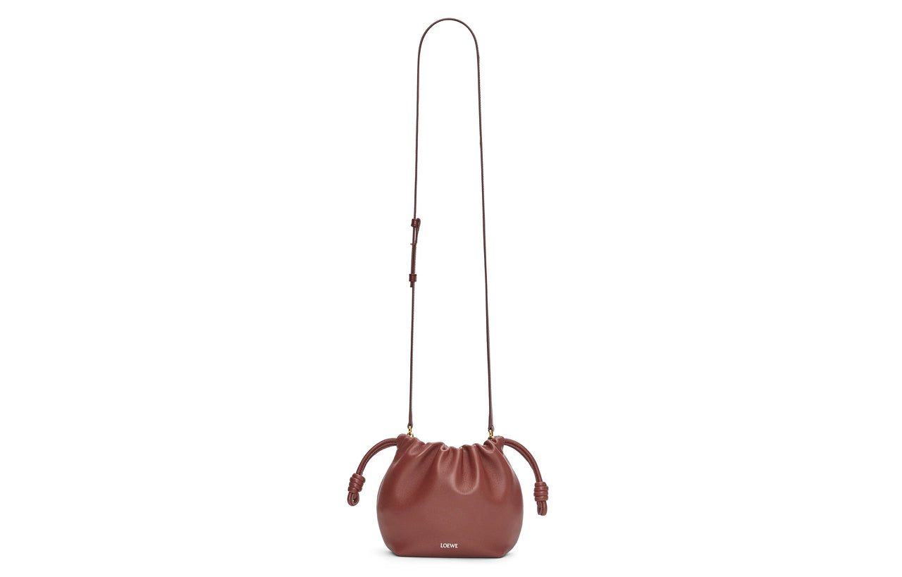 LOEWE Flamenco Nappa Sheepskin One Shoulder Crossbody Clutch Mini Women's Dark Brick Red