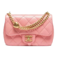 CHANEL Shiny Lambskin Shoulder Bag Women's Light Pink Red